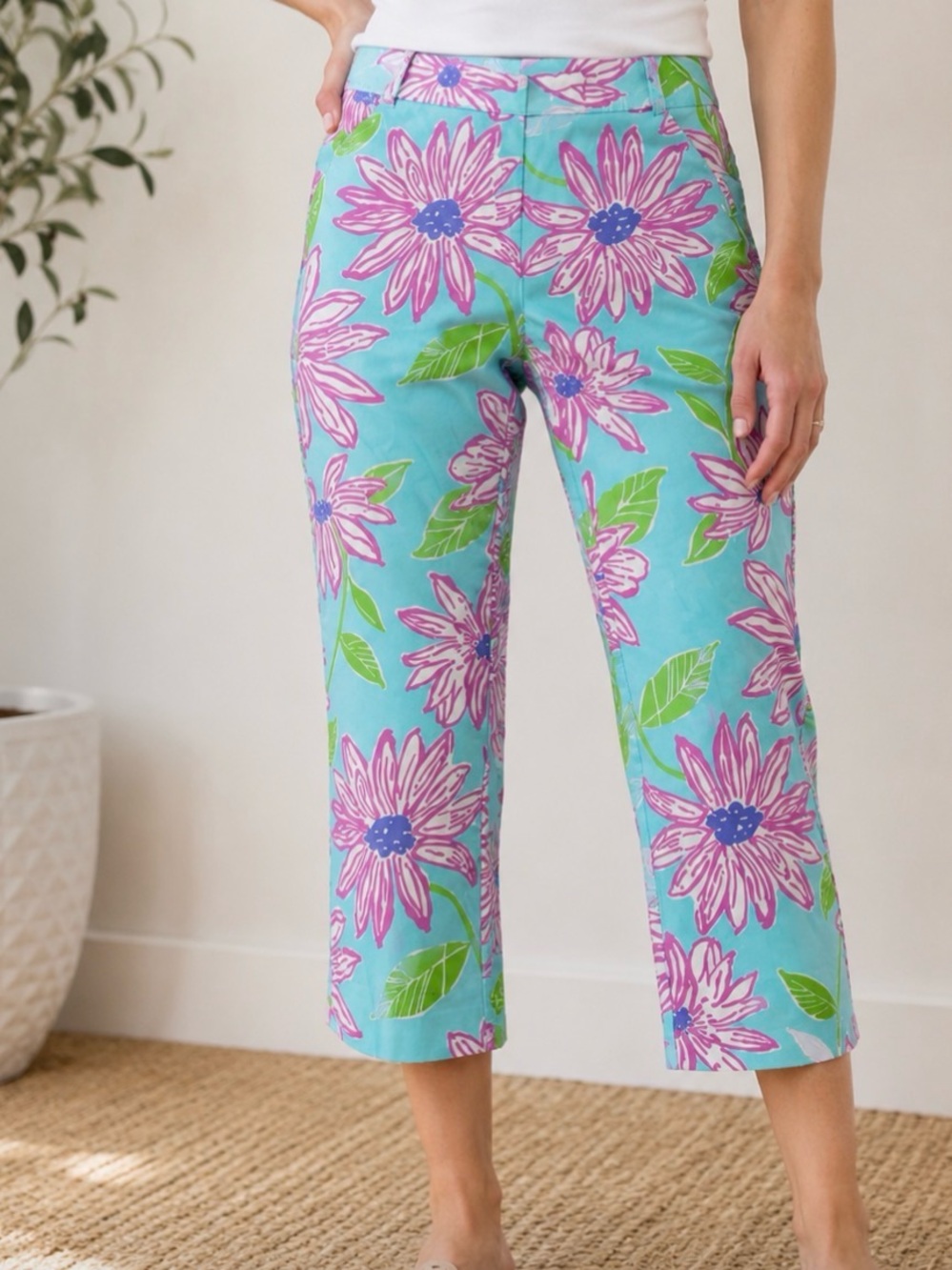 * Lilly Pulitzer White Tag To Paulie Floral Crop Pants Size 4